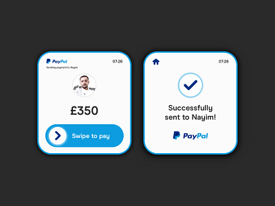 PayPal: Send Money - Apple Watch UI Design app apple watch branding button clean design digital design graphic design icon illustration logo minimalist mobile money paypal swipe transfer ui vector watch