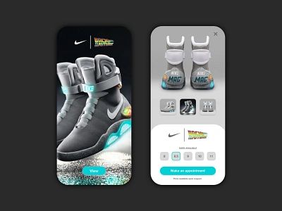 Back To The Future - Nike Air Mag (UI Design) airmag app backtothefuture branding button design digital design ecommence graphic design icon illustration logo luxury minimalist mobile nike shop sneaker ui vector