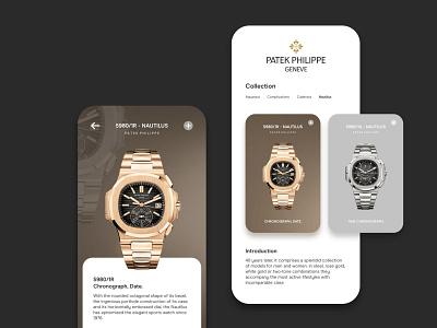 Patek Philippe Nautilus - UI Design app branding button cards ui design digital design gold graphic design icon illustration logo luxury mobile ui ux vector watch watches web design website