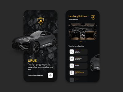 Lamborghini Urus app branding buttons car dark dark ui design digital design graphic design icon illustration lamborghini logo luxury mobile shop ui urus vector web design