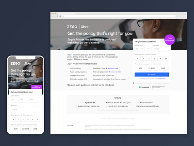 Uber Landing Page branding buttons car design insurance landingpage logo mobile sketch type design uber uber design ui web design webpage design zego