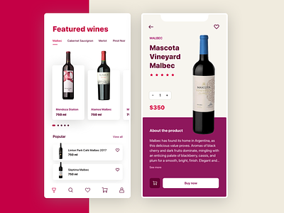 Wine App app cards ecommerce mobile app ui design wine winery