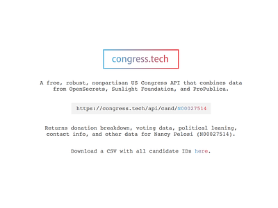 congress.tech api civic tech congress government landing page minimalism politics website