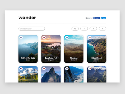 Wander beautiful collection earth grid landing page photography travel wander website world