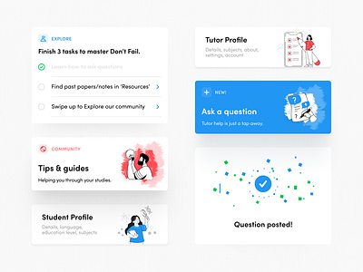 Don't Fail App Card UI Elements action android answers app ask card clean design dont fail education figma graphic design illustration mobile onboarding questions student tutor ui