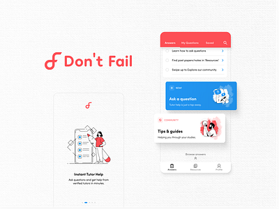 Don't Fail Past Papers & Tutoring: Android App android answers app clean depth design dont fail education exploration illustration layers logo material mobile paper present student teaching tutor ui