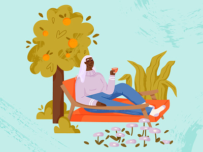 Relaxing Outdoors character design design digital drawing flowers illustration outdoors self care tayla de beer texture trees