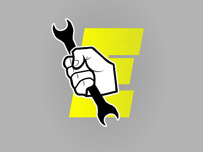 Everstrong brand identity gradient grip hand icon logo mechanic strong work wrench yellow