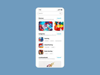 Art App Design app app design art branding broadcast concept design discover flat graphic design minimal mobile painting phone typography ui ux