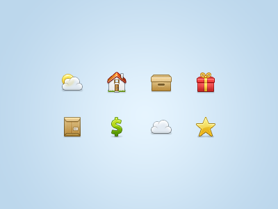 Again, icons 32 32px box cardboard cloud dollar gift home house icon icons iconset interface package parcel present set stock sun ui