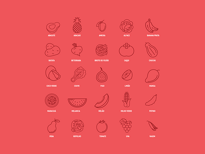 Summer Fruits & Vegetables Icon Set