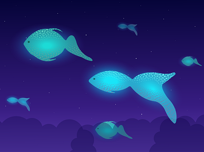 Fish in the sky adobe illustrator art artist fish illustraion lighting nature sky stars vector