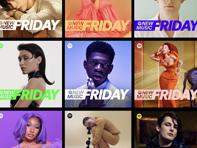 New Music Friday playlist covers artists branding colorful design logo music spotify system typography wordmark