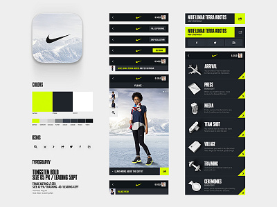 Nike Sochi UI-Styleguide app branding commerce icon kit nike olympics outfits set styleguide styles ui