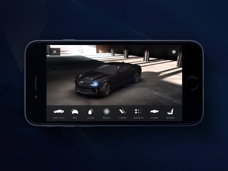 Camaro Six Customizer 3d app camaro car cars chevrolet customizer mobile ui
