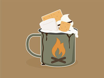 S'more Cocoa campfire chocolate cracker flat graham hot illustration illustrator marshmellow mug smores vector whipped cream