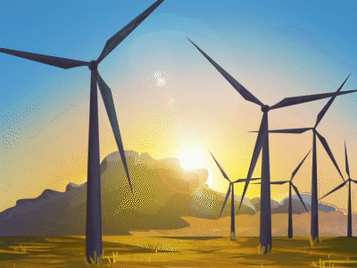 Energy animation children book illustration enviroment illustration sunset windmll