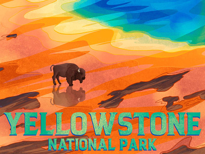 Yellowstone art bison children art children book illustration enviroment hot springs illustration national park yellowstone