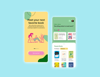 E-Book App app book branding color design neomorphism onboarding