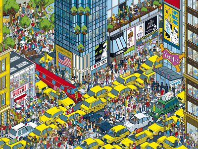Wheres Stig? New York city cityscape crowds detail illustration illustrator isometric new york pixel art vector art