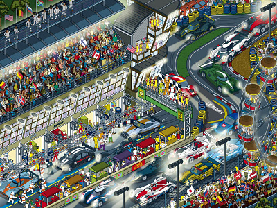 Wheres Stig? Motorsport Madness - Le Mans book book design childrens book cars humor illustration illustrator isometric motorsport pixel art sport vector vector art
