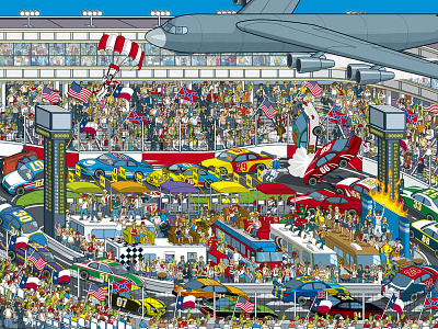 Where's Stig? Motorsport Madness - Nascar books cars childrens books detail humor illustration illustrator isometric motorsport pixel art vector vector art