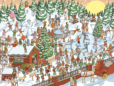 Can You Find The Hidden Claus? Christmas Card Illustration