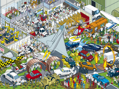 Where's Stig? Motorsport Madness - Ultimate Research Centre books cars childrens books detail illustration illustrator isometric pixel art vector vector art