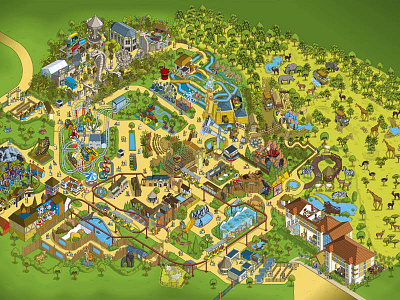 Chessington World of Adventures Theme Park Map design detail entertainment graphic design illustration illustrator isometric map maps pixel art theme park vector