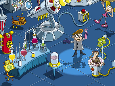 Dexter's Laboratory Illustration for Cartoon Network - detail cartoon graphic humor illustration illustrator isometric pixel art science tecnology vector
