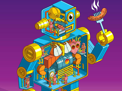 Metabolismbot editorial graphic health illustration illustrator isometric machine magazine pixel art robot technology vector