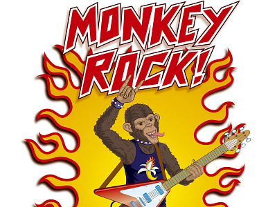 Monkey Rock! animals ape fire illustration illustrator lettering monkey music poster rock vector