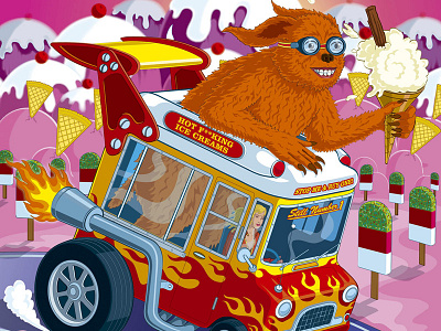 Hot Ice Creams beast cars fun funny hairy hot rod illustration illustrator landscape monster vector vehicle