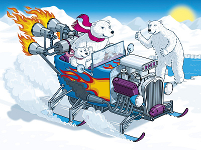 Bye Bye Polar animals graphic hotrod ice illustration illustrator skidoo snow vector