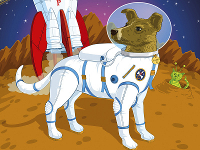 Hero of the Nation astronaut cosmonaut dog graphic illustration illustrator poster rocket space spaceship technologhy vector