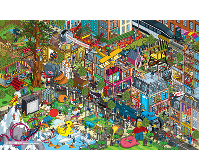 Guinness World Records 2021 Book Cover - Full Illustration city cityscape detail graphic illustration illustrator isometric people pixel art vector