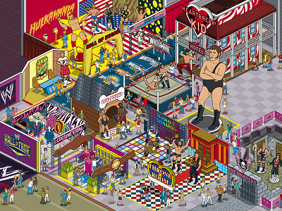 The WWE Hall Of Fame... Revealed detail editorial entertainment graphic illustration illustrator isometric people pixel art tv vector wrestling