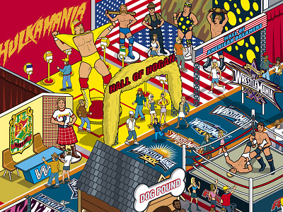 The WWE Hall Of Fame... Revealed - detail editorial entertainment fun humor illustration illustrator isometric magazine people pixel art vector wrestling