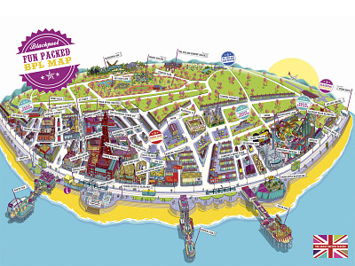 Visit Blackpool Resort Map Illustration advert advertising detail illustration illustrator isometric map maps pixel art tourism travel vector