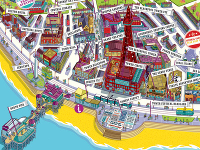 Visit Blackpool Resort Map Illustration - detail