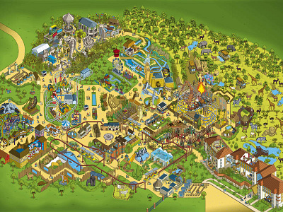 2014 Chessington World of Adventures Theme Park Map entertainment illustration illustrator infographics information isometric map maps pixel art places tourism travel