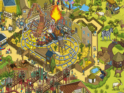 Chessington World of Adventures Theme Park - detail advertising detail entertainment illustration illustrator infographics information isometric map maps pixel art vector