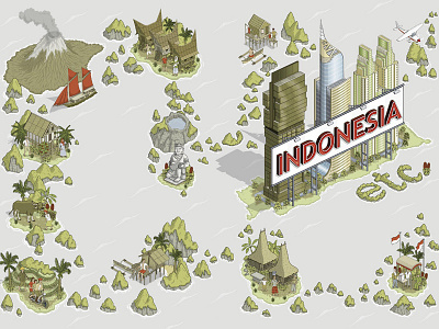 Indonesia Etc. Exploring the Improbable Nation - book cover book book cover books illustration illustrator indonesia isometric pixel art places publishing travel vector