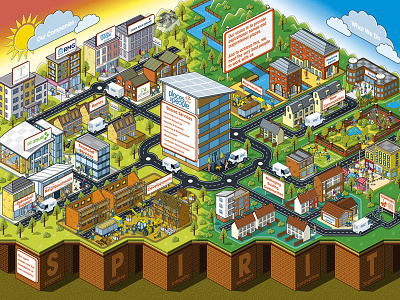 Places for People Group Structure Illustration business corporate detail illustration illustrator infographics information isometric map maps pixel art vector