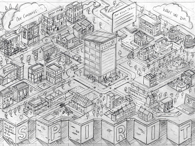 Places For People Pencil Rough detail illustration illustrator isometric map maps pencil pixel art rough