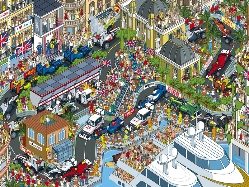 Top Gear Where’s Stig? Monaco Grand Prix illustration books cars cityscape f1 illustration illustrator isometric motorsport pixel art publishing travel vector