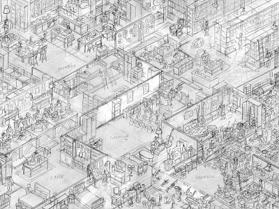 IKEA - Families & Apartments Advertising Campaign Rough Pt2 buildings detail drawing drawn homes illustration illustrator infographics isometric pencil pixel art vector