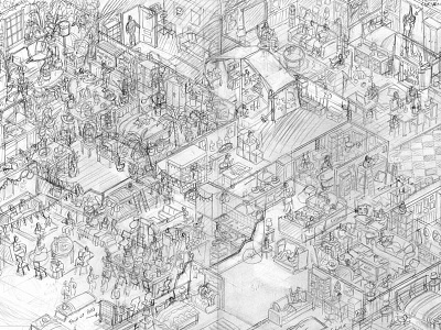 IKEA - Families & Apartments Advertising Campaign Rough Pt1 buildings detail drawing drawn homes illustration illustrator infographics isometric pencil pixel art vector