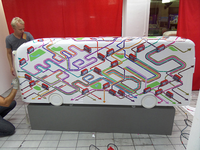 TfL Year of the Bus Sculpture - vinyl wrap application art design graphic illustration installation isometric london map maps pixel art public art sculpture