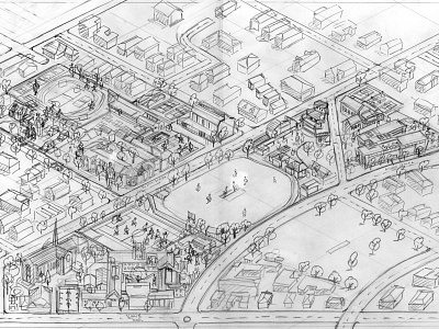 Brighton Grammer School Pencil Rough city drawing illustration illustrator isometric line line drawing map maps pencil town wip